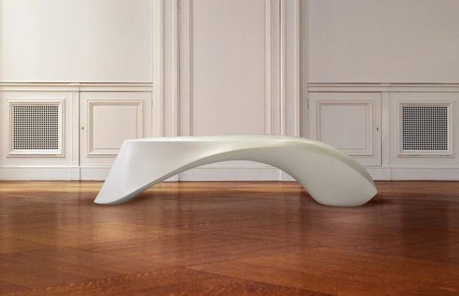 White Curved Bench Wooden Floors