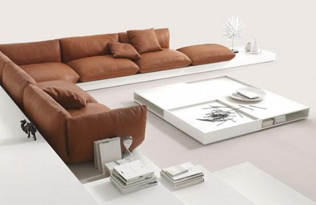 Brown Leather Curves Meet White Minimalism
