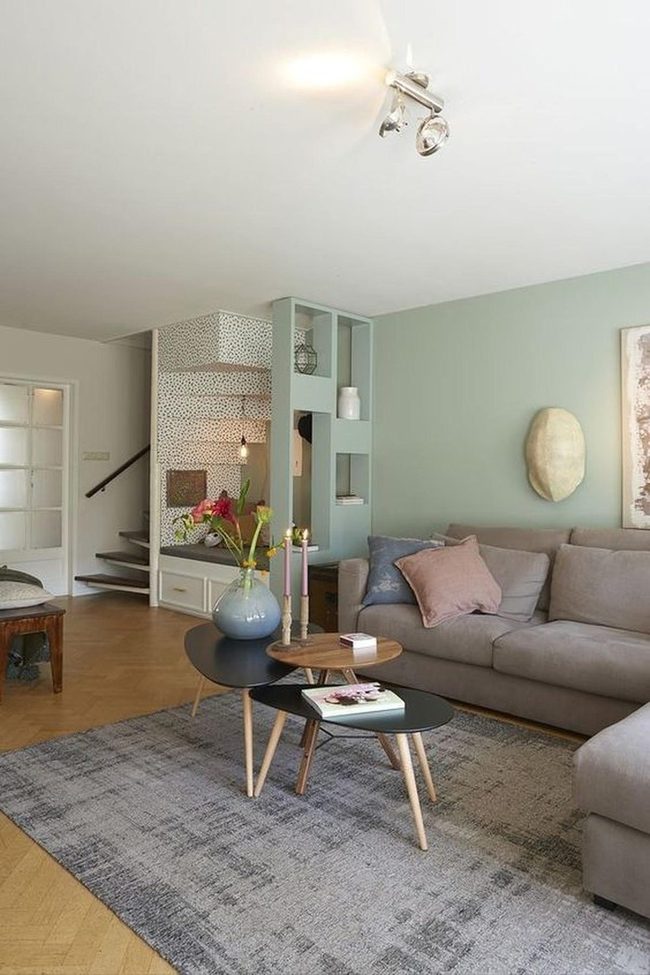 Gray Sofa With Green Statement Walls