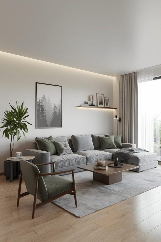 Gray Sofa Green Cushions Neutral Light