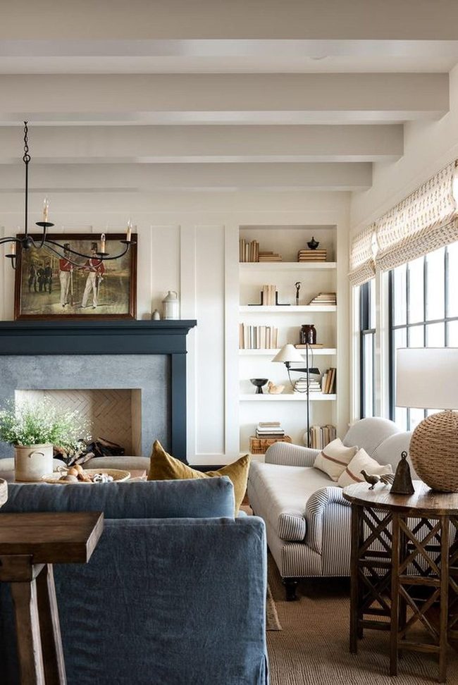 Dark Fireplace Anchors Blue Cream Elegance