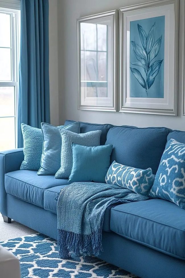 Blue Sofa Meets Neutral Minimalism
