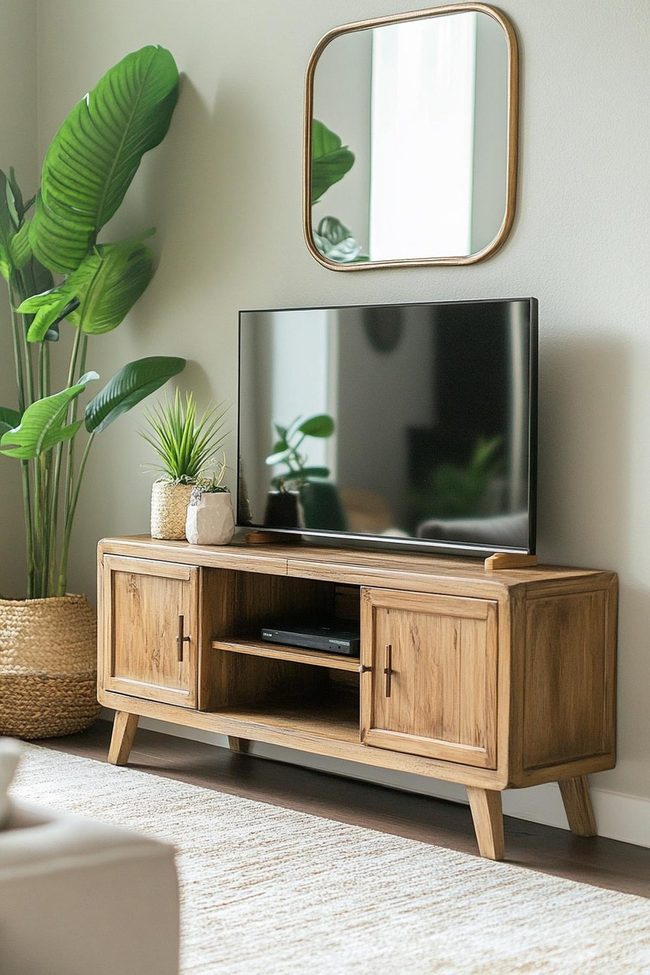 Mirror Reflection Brightens Tv Wall
