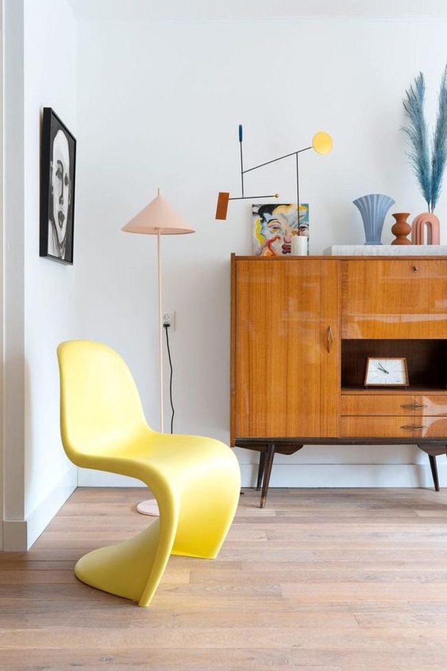 Yellow Curves Meet Wooden Warmth
