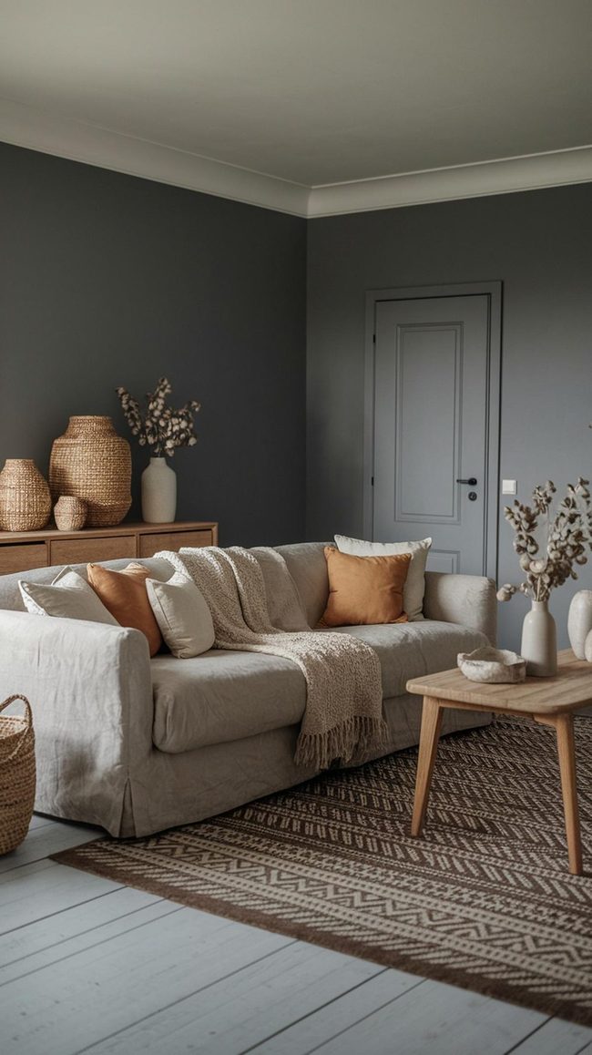 Gray Tan And Natural Wood Living