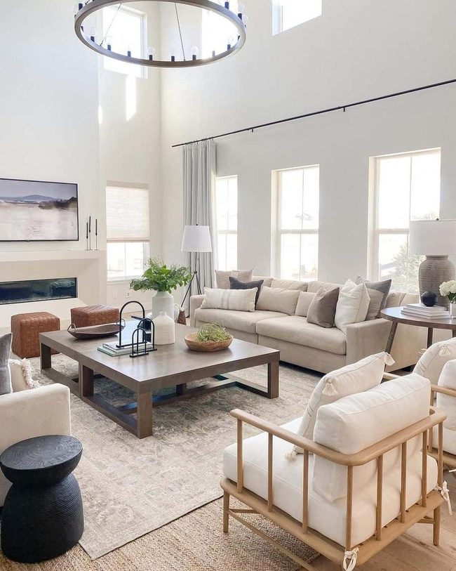 Farmhouse Chandelier And Fireplace Haven