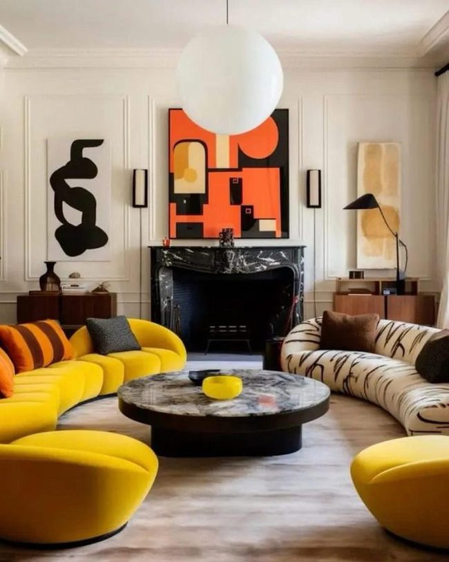 Sunny Yellow Seating With Marble Center