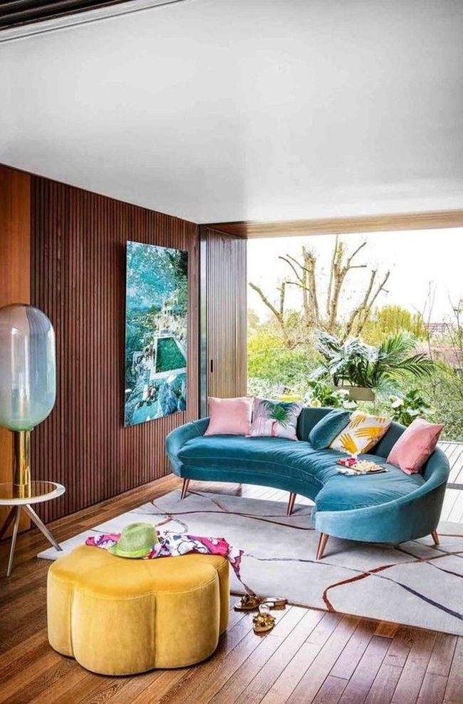 Blue Curved Sofa Natural Light