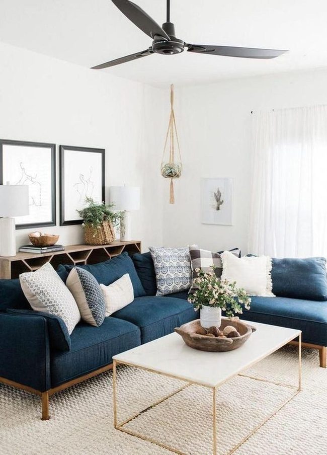 Deep Blue Sectional Meets Bright Minimalism
