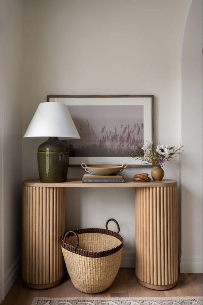 Wooden Table With Green Lamp