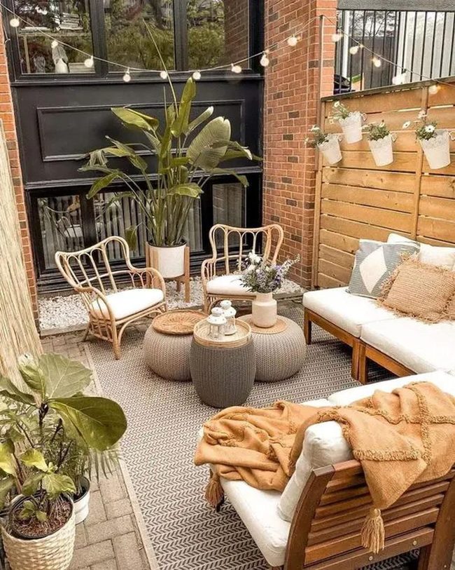Wooden Patio With Lush Green Plants