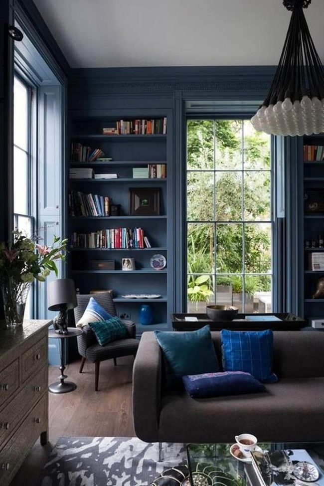 Blue Bookshelves Frame Modern Living