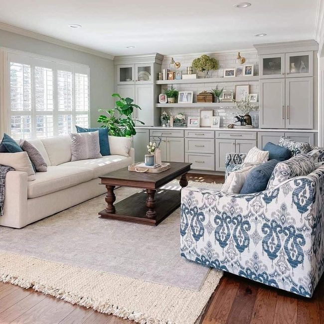 Gray Shaker Cabinets With Light Blue Accents