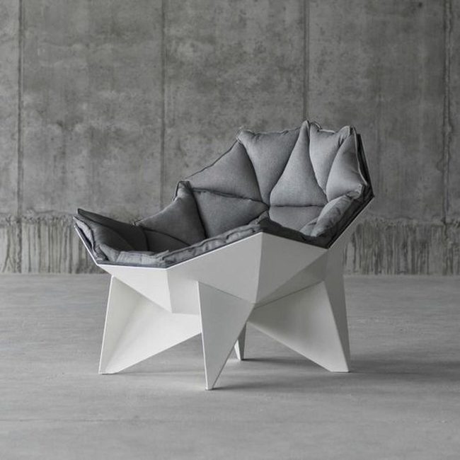 White Origami Chair Gray Cushions