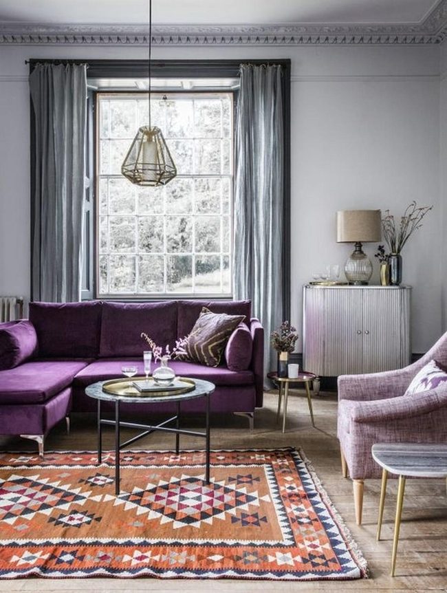 Purple Sofa, Warm Rug Harmony