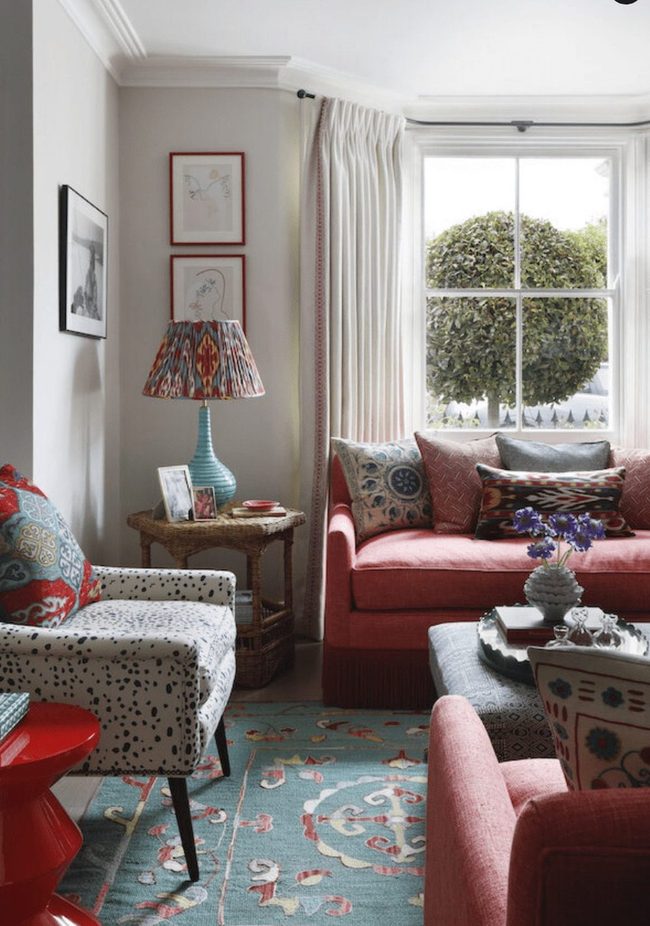 Blue Red Geometric Living Room Rug
