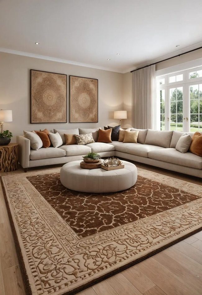 Brown Rug Anchors Modern Living Rooms