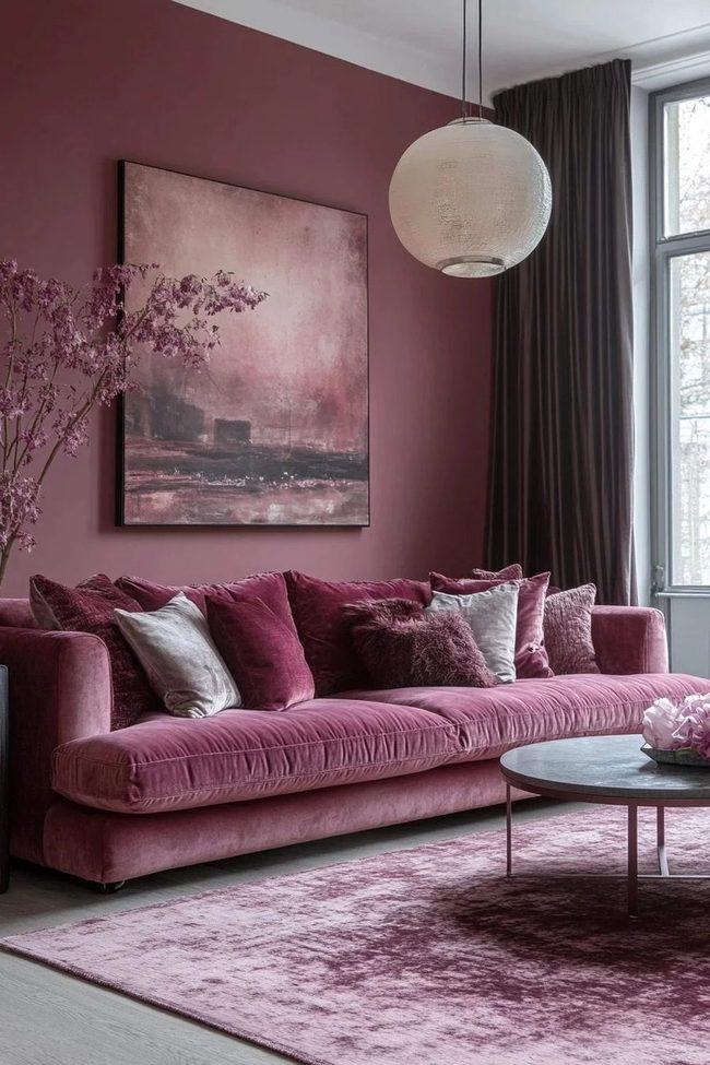 Deep Burgundy Velvet Living Room