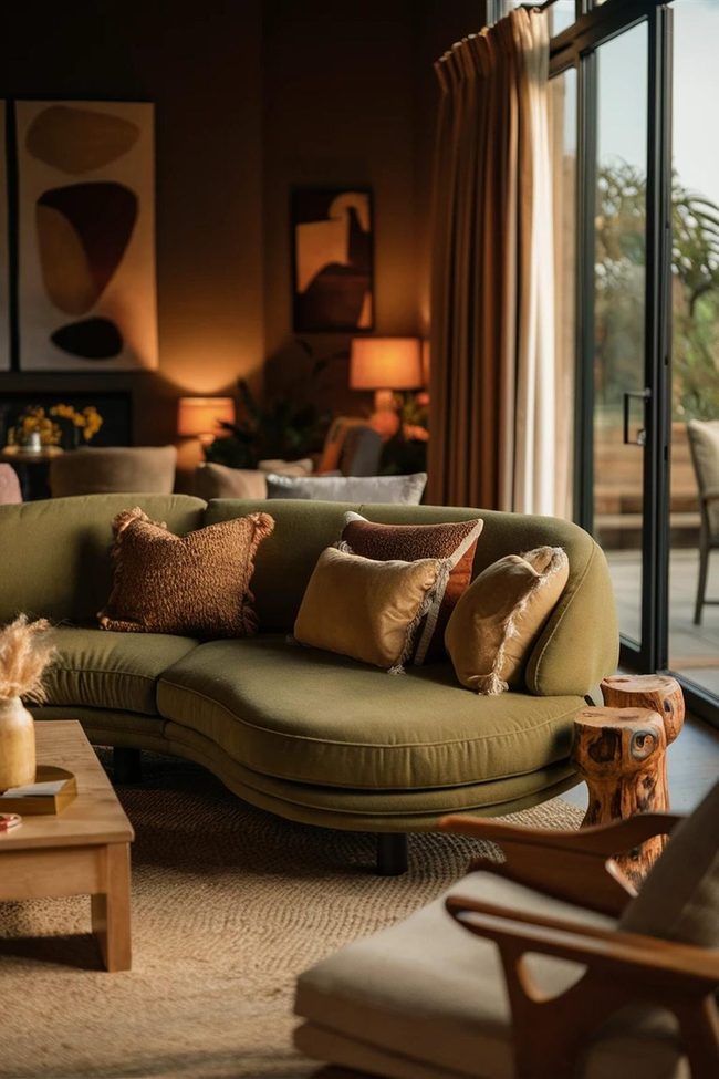 Olive Green Sofa With Earthy Layers
