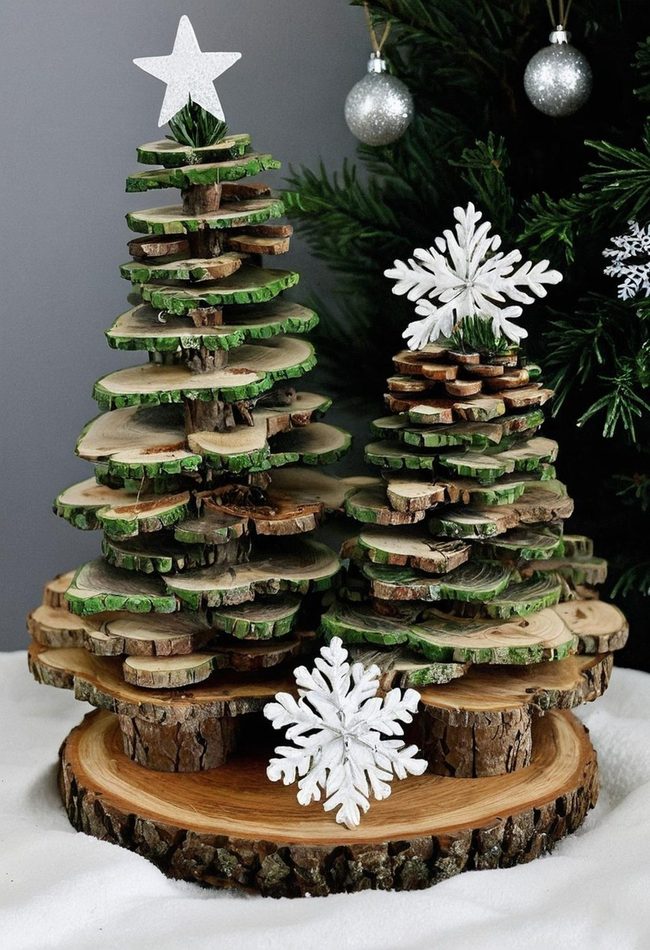 Natural Oak Slice Winter Forest