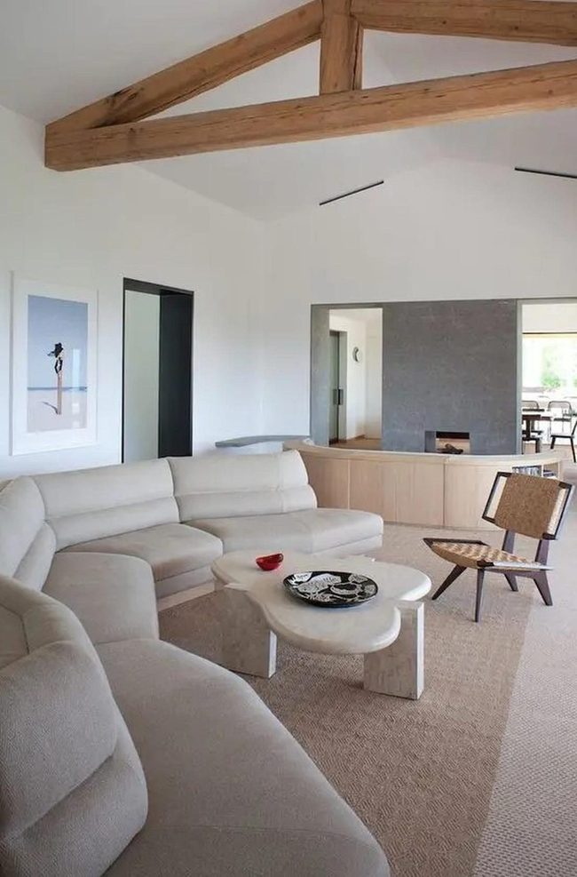 Beige Curves And Natural Wood Warmth