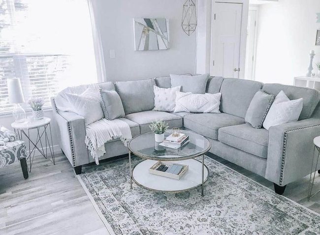 Studded Sectional Gray And White