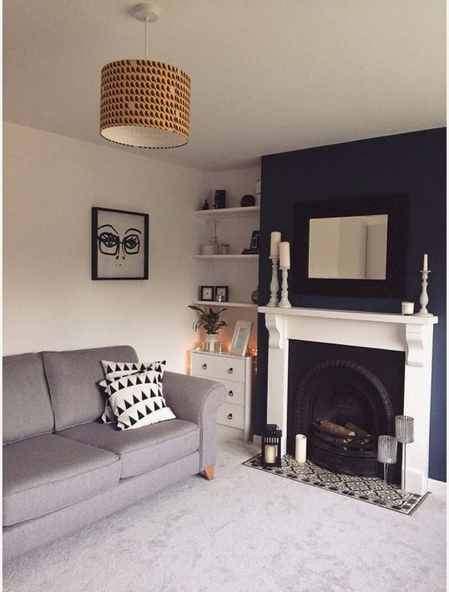 Dark Blue Walls With Gray Sophistication