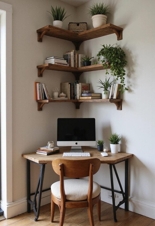Corner Desk With Wooden Storage Shelves