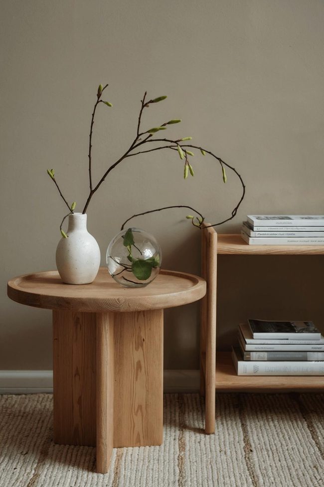 Neutral Walnut Table Bronze Frame Minimalist