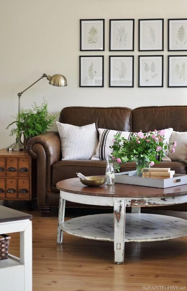 Brown Leather Anchors Botanical Living Space
