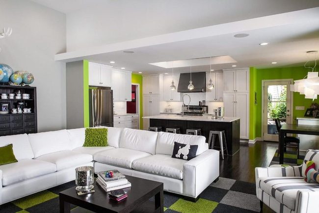Green Walls With Dark Wood Floors