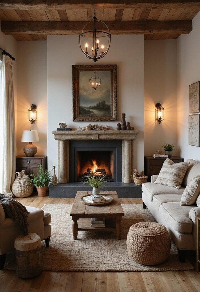 Vintage Hardwood And Layered Blankets