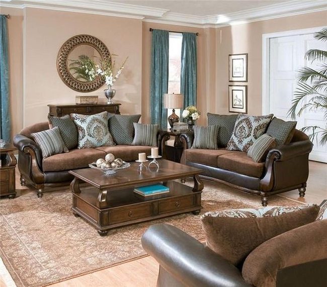 Brown Leather Seating With Blue Accents