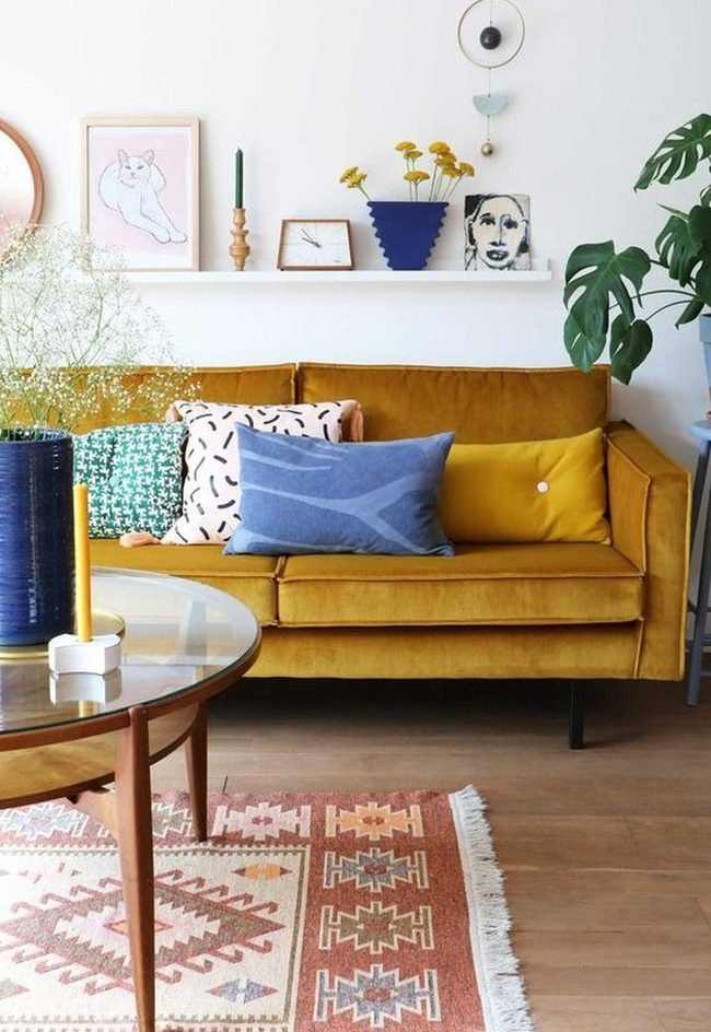 Mustard Yellow Living Room With Botanical Touches