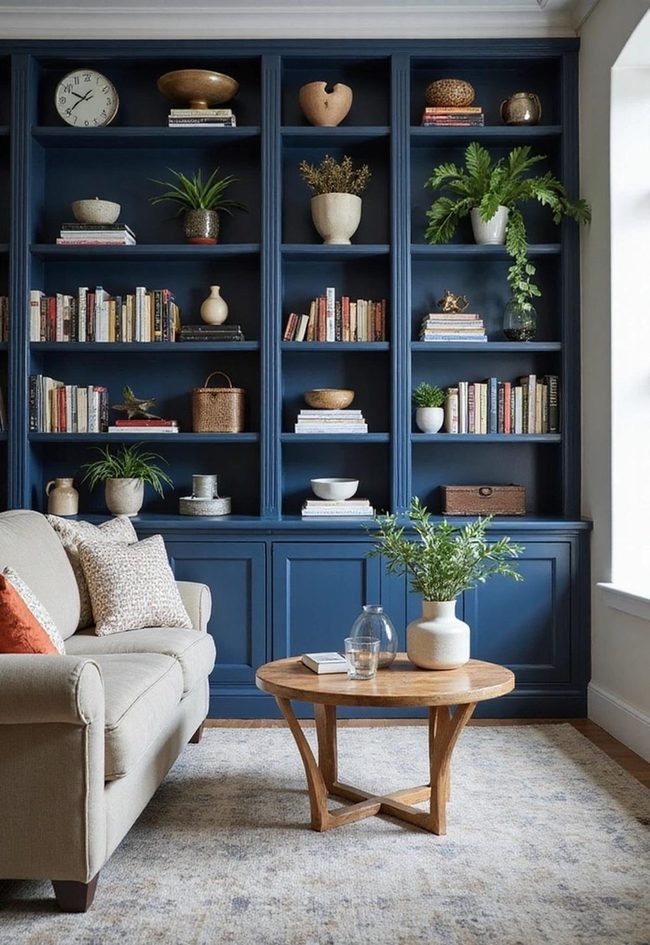 Navy Blue Shelving Built-In Solution