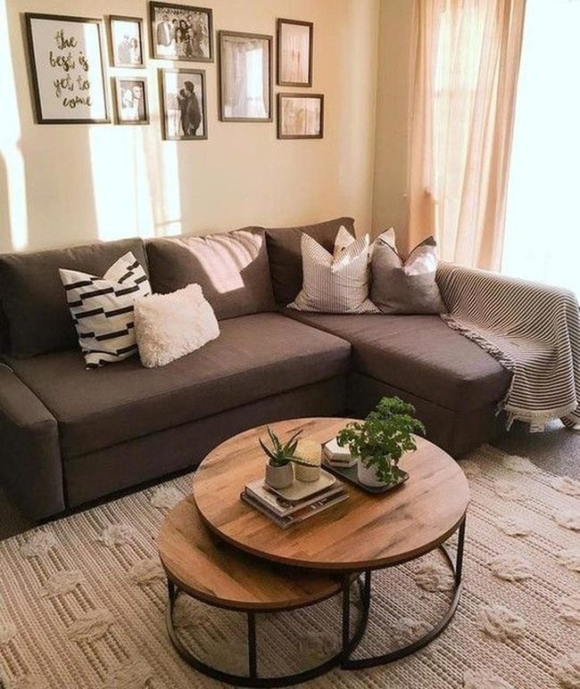 Brown Sofa Sunlit Living Room