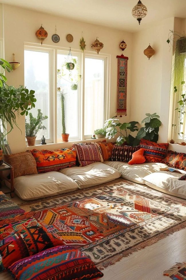 Colorful Fabrics Bohemian Living Space