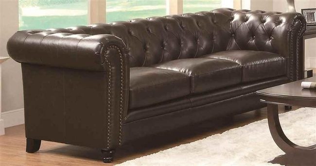 Matte Leather Diamond-Tufted Chesterfield