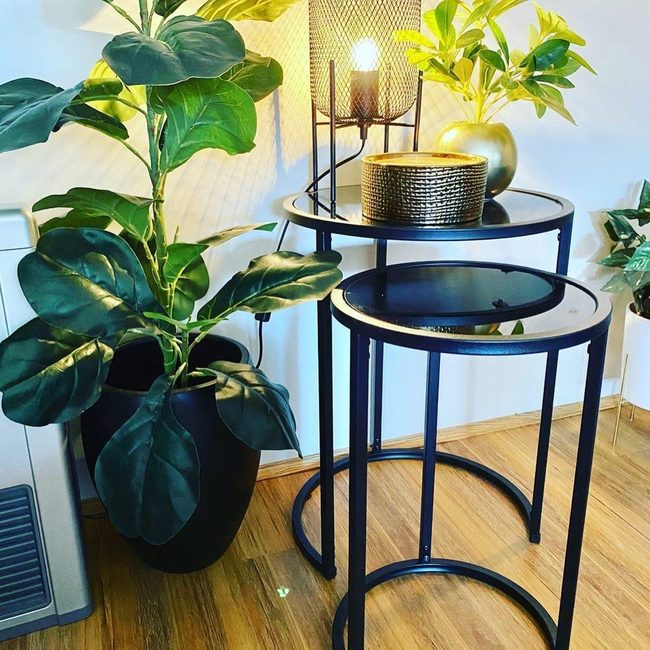 Glass Nesting Tables With Gold Accents