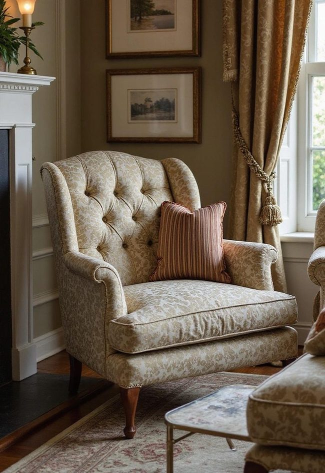 Tufted Upholstery In Damask Patterns