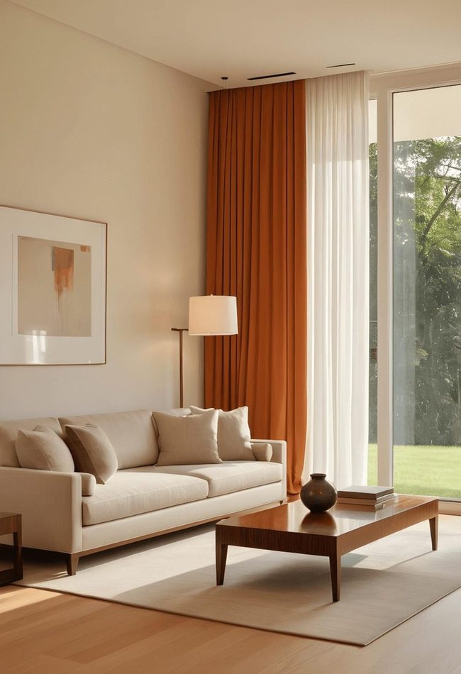 Burnt Orange Panels, Contemporary Clean Lines