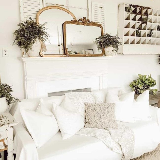 White Fireplace, Antique Gold Light
