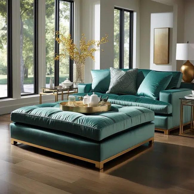 Green Velvet Gold-Studded Ottoman