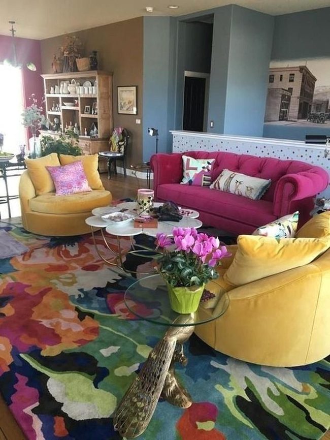 Yellow Chairs Pink Sofa Colorful Rug