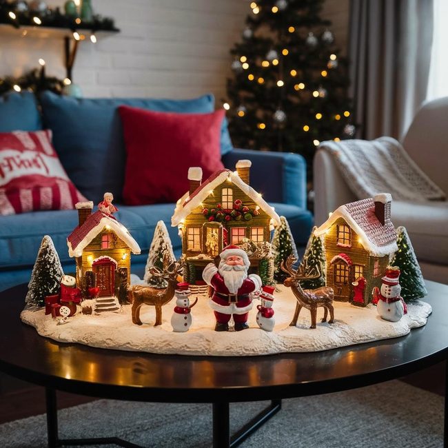 Miniature Winter Village with Twinkling Lights