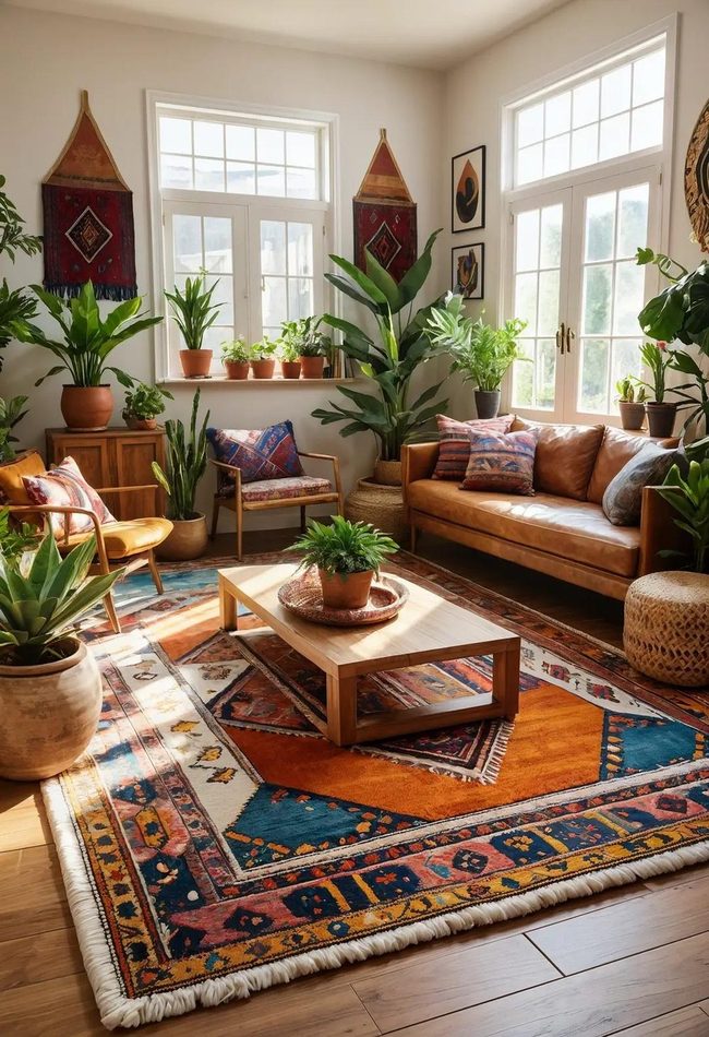 Layered Persian Rugs Define Bohemian
