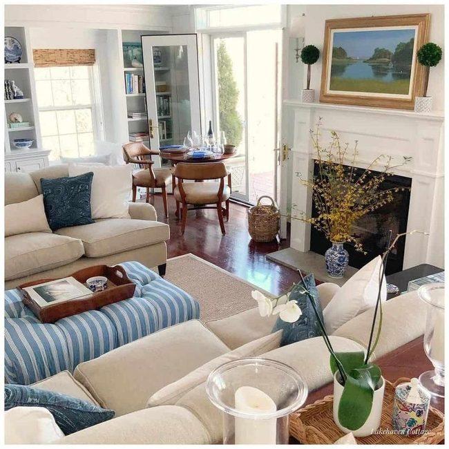 Beige Sofas Meet Dark Wood Richness