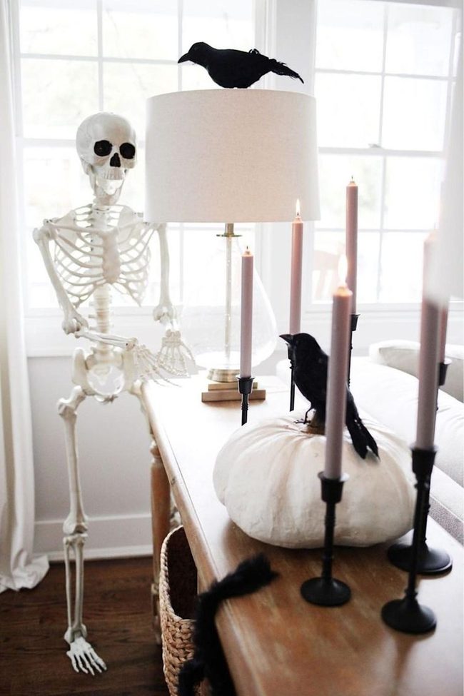 Black Skeletons White Pumpkin Windows