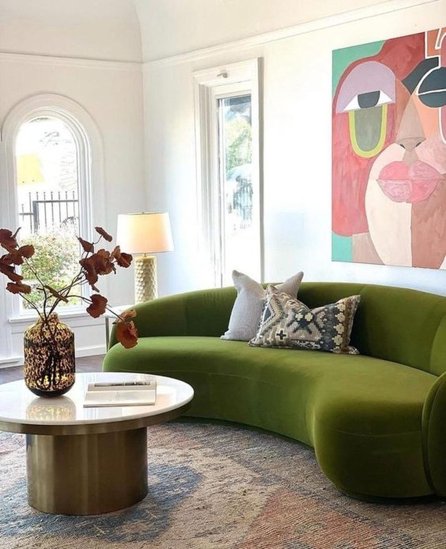 Curved Green Sofa Steals Spotlight