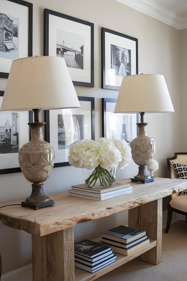 White Flowers With Ornate Lamp Arrangement